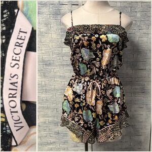 Victoria's Secret Floral Ruffle‎ Romper Pajamas Sleepwear Medium